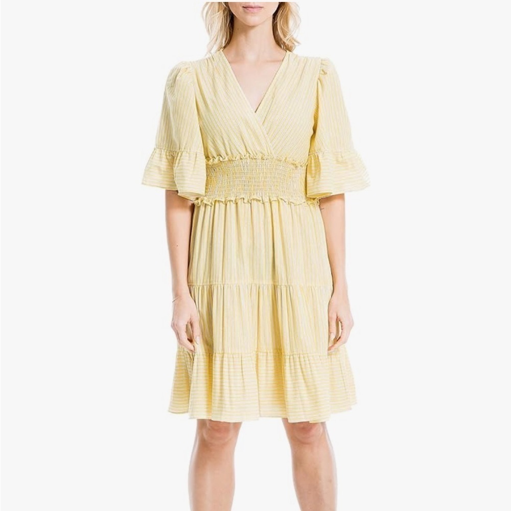 NWT Max Studio Yellow Gingham Dress with Flutter Sleeves